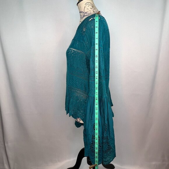Free People Turquoise Once Upon A Time Bell Sleeve Peasant Top SM NWOT - Picture 5 of 17
